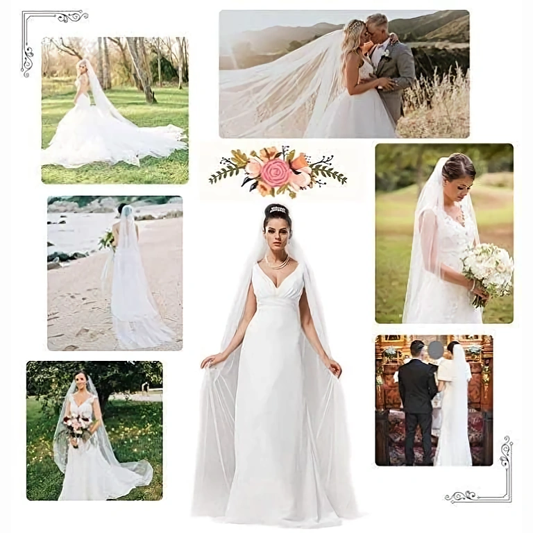 Фин и елегантен бял воал, перфектен за изискани булчински рокли