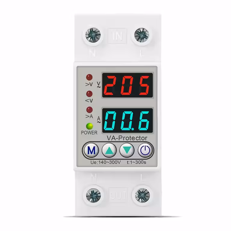 Реле за мониторинг и защита от пренапрежение монофазно 220V 63A с дигитален дисплей и автоматично ресетиране