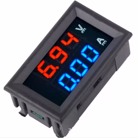 Дигитален волтамперметър за панел 0–100V 0–10A – волтметър и амперметър LED червено-син