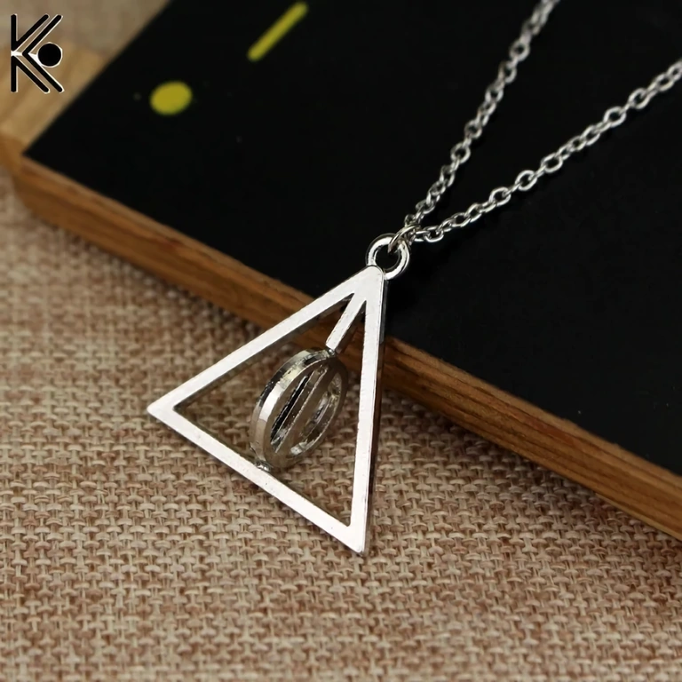 Сребърно колие с висулка Deathly Hallows и верижка 70см