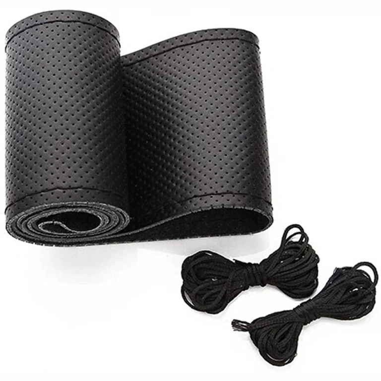 Черно кожен калъф за волан, ръчно шит, елегантен вид