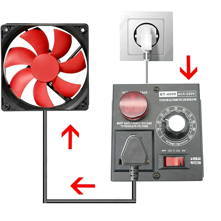 Контакт с електронно регулиране на напрежението и волтметър за прецизен контрол на уреди