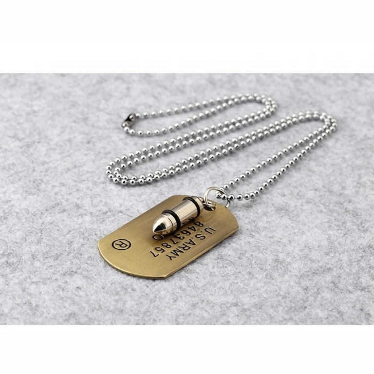 Ланец с метален куршум, военен стил, мъжествен дизайн