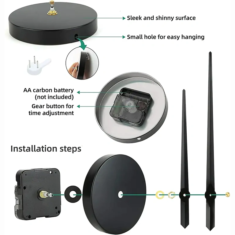 Голям 3D стенен часовник с черни блестящи цифри и безшумна работа