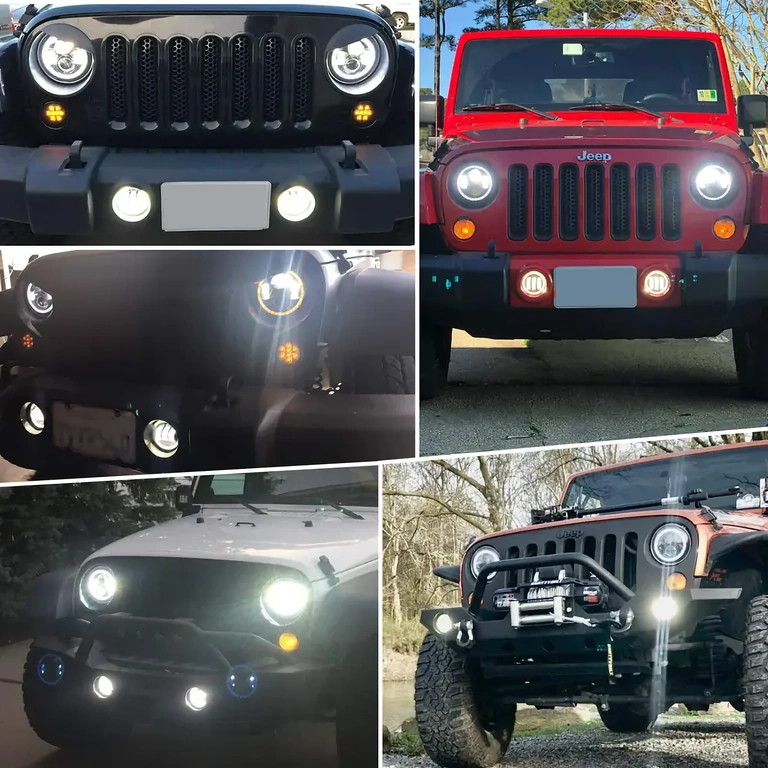Кръгла LED фар 7" съвместим с Jeep Wrangler, 7000lm, H4/H13