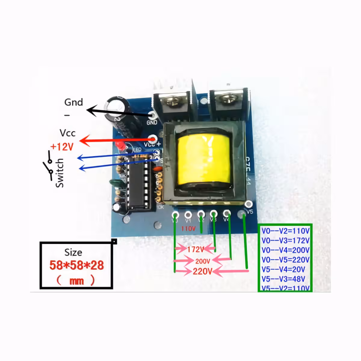 Платка с множество AC изходи от DC източник
