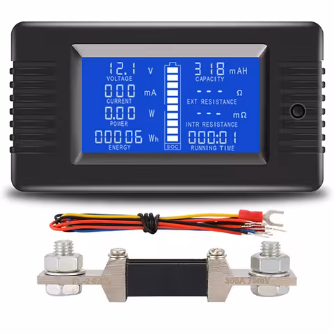 DC соларен измервател 0–200V 100A/300A – волтметър амперметър за фотоволтаични панели с LCD дисплей
