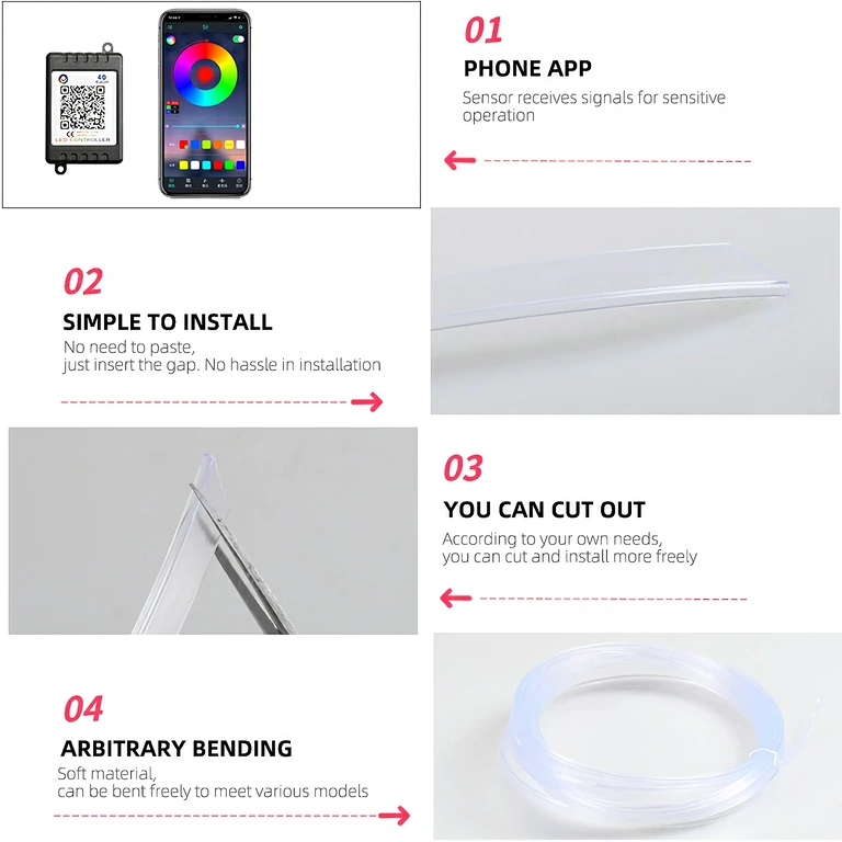 Гъвкав неонов кабел RGB за автомобилен декор