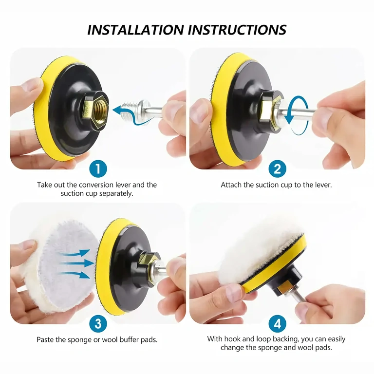 Снимка с правилното монтиране на полиращи гъби на бормашина с адаптер
