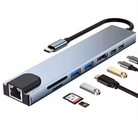 USB-C хъб 8 в 1 с HDMI 4K, RJ45, USB 3.0 и Power Delivery за MacBook, Dell, Lenovo
