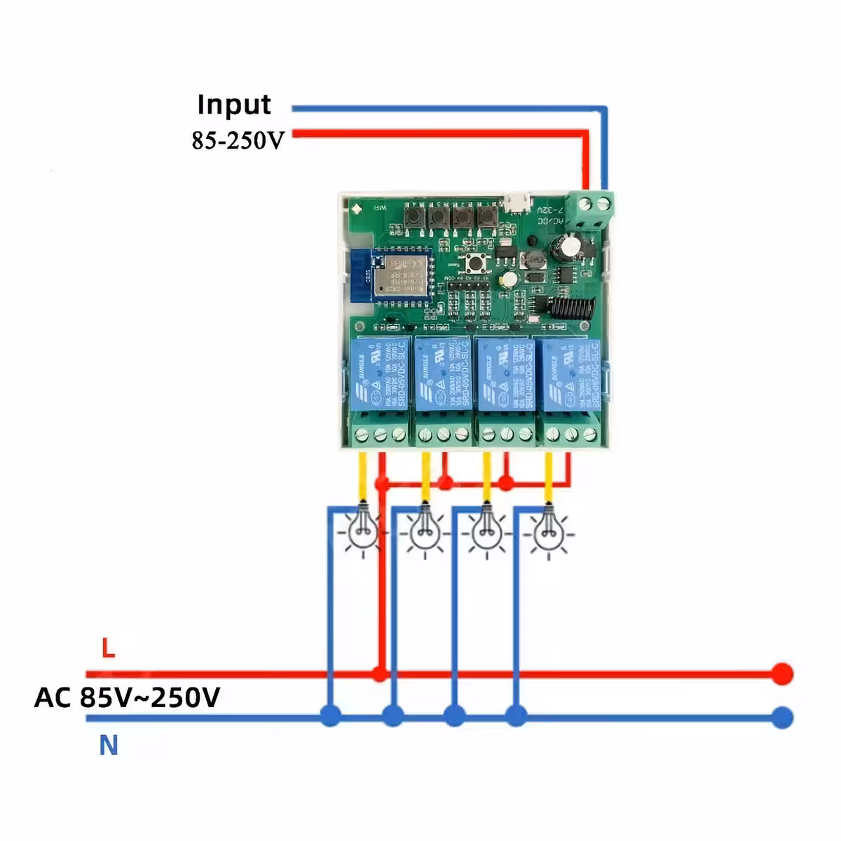 Пример за свързване на смарт ключ Tuya към осветителни инсталации