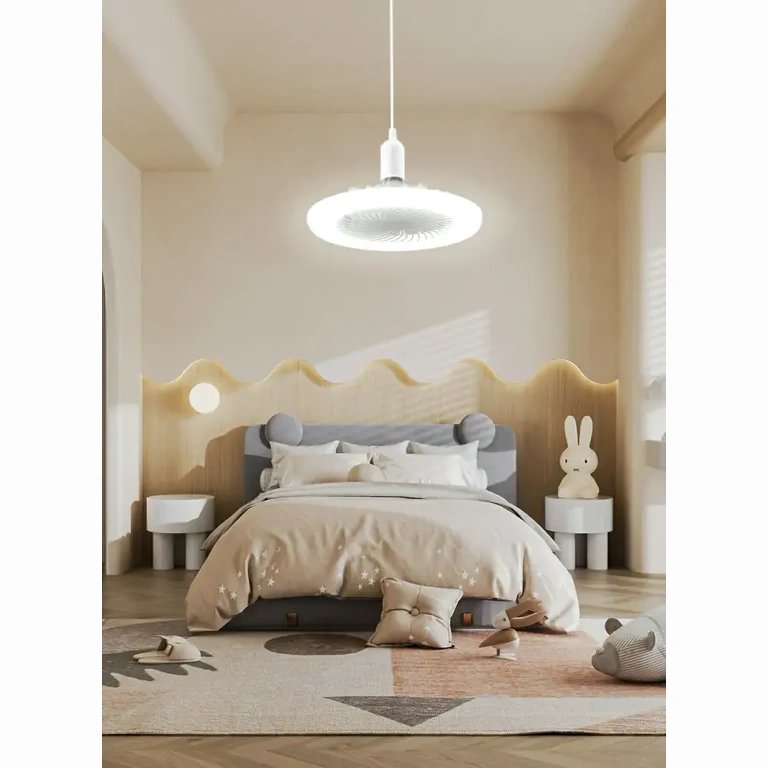 Интелигентен вентилатор с осветление за стая Таванен вентилатор с регулируема светлина и смарт функция, монтиран в стая