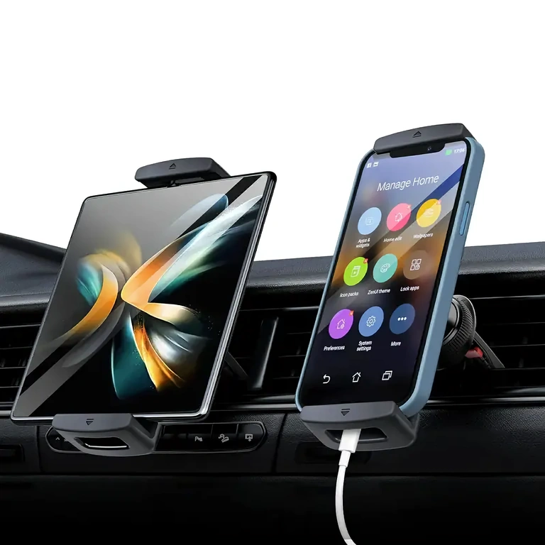 Регулируема автомобилна стойка за таблети 7–12 инча, закрепване на въздуховод