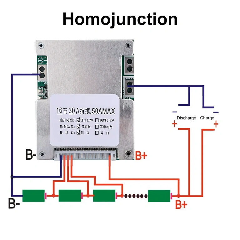 Схема на свързване за BMS 16S 60V 40A