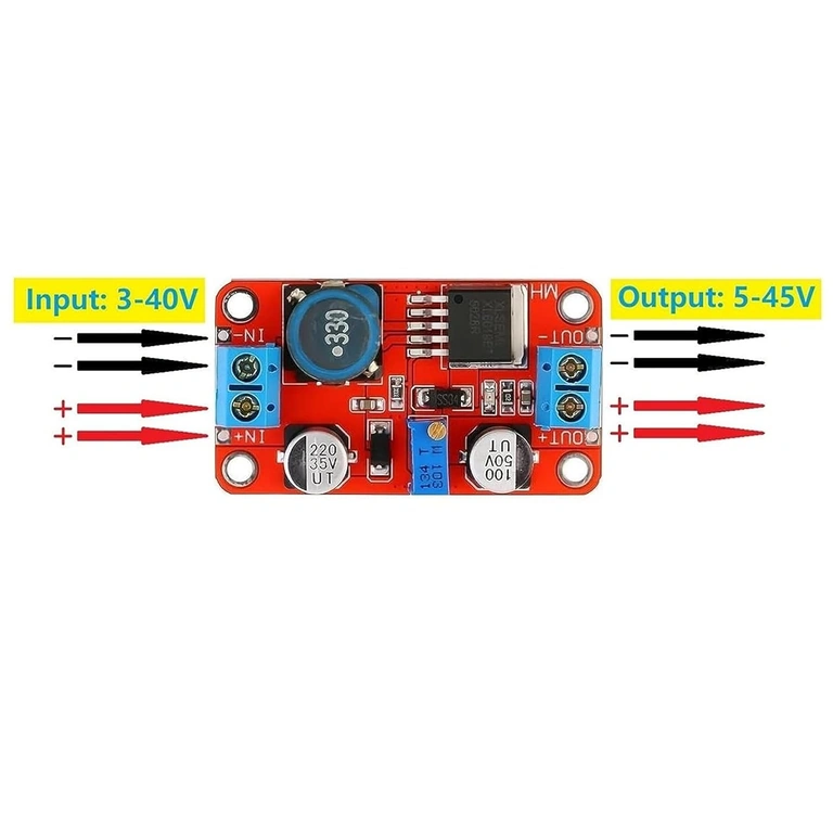 Модул XL6019 DC-DC Boost Converter – схема на свързване Схема за свързване на XL6019 DC-DC Boost Converter, показваща входовете и изходите за лесен монтаж