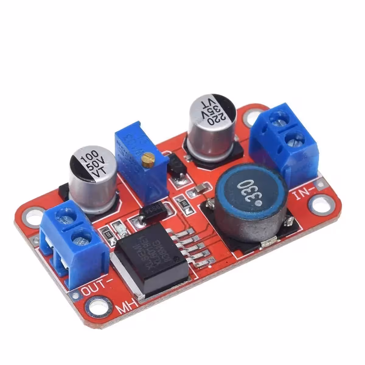 XL6019 DC-DC Boost Converter, видян от страничен ъгъл