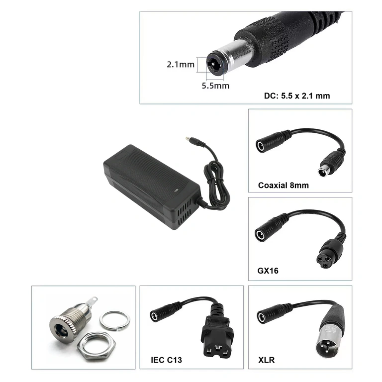 Зарядно 36V–42V 3A с DC конектор 5.5×2.1 мм, съвместимо с тротинетки и електрически велосипеди