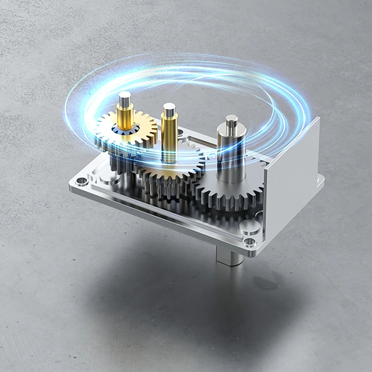 Изображение на червячен мотор с редуктор, монтиран в актуатор или автоматизирана система