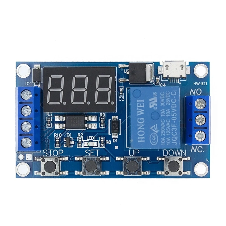Общ изглед на модул реле с времезакъснение 6–30V