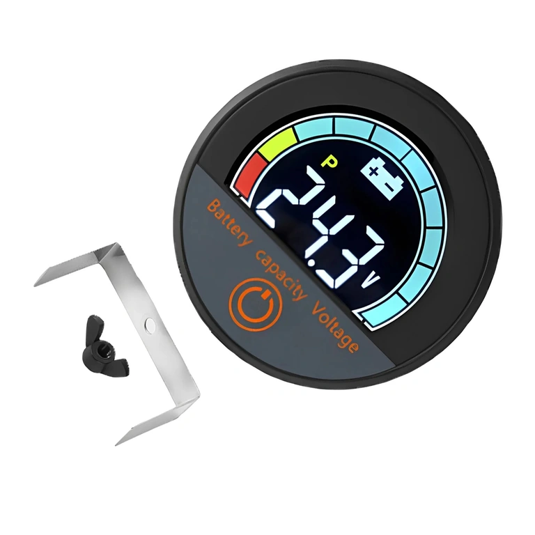 Челен изглед на цифровия модул с индикатор за заряд на батерията и волтметър, Li-ion и LiFePO4, 12V–72V, за електрически велосипед, тротинетка и скутер
