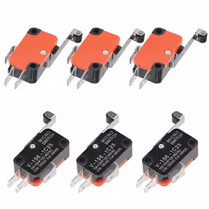 Комплект 6 бр. – Краен Изключвател с Ролка и Дълъг Лост (Endstop) – Индустриален Микропревключвател 15A за AC/DC