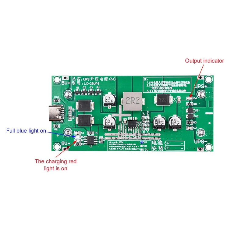 Двуцветен LED индикатор червен/зелен за състояние на батерията и зареждането на Mini UPS модула