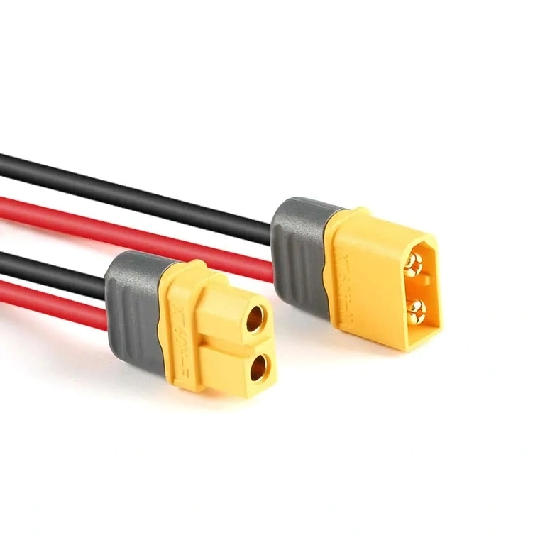 XT60 женски и мъжки конектори с дебел кабел 12AWG – изглед под ъгъл