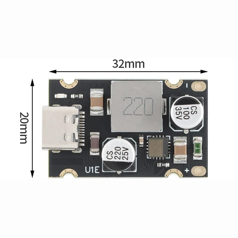 Размери на USB-C PD 65W модул 20x20 мм
