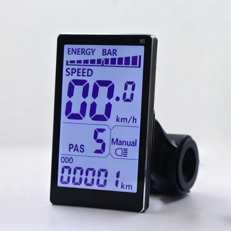 Страничен изглед на комплект контролер и дисплей M5 за електрически велосипед 500W–1000W